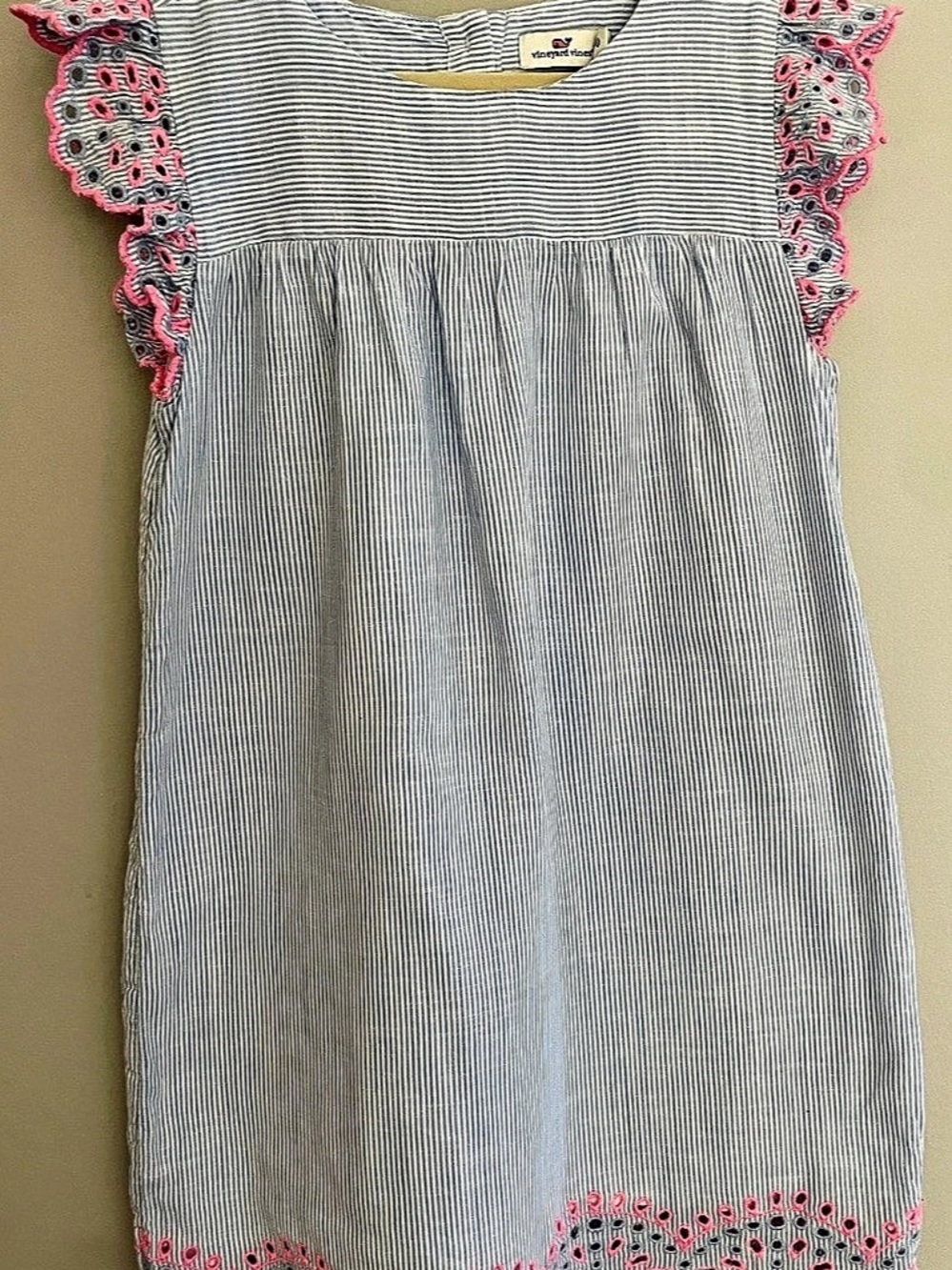 vineyard vines Seersucker Eyelet Flutter Sleeve Dress Girls 10